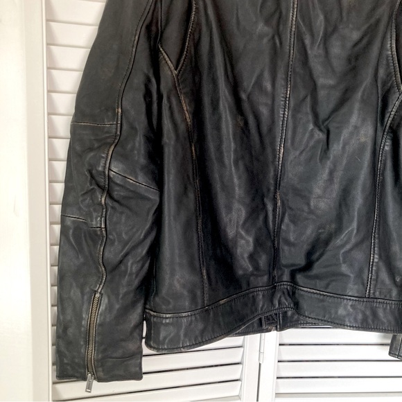 Chevignon Black Biker Distressed Soft Leather Motorcycle Jacket Sz M - Picture 5 of 13